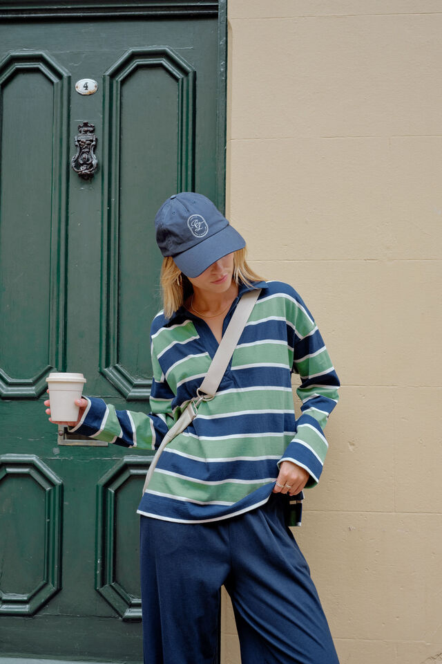 Shelby Slouchy Rugby Top - Pistachio/navy