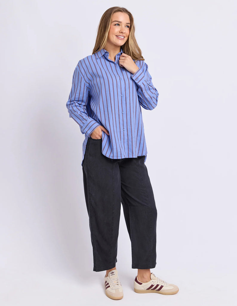 Alba shirt - cornflower blue-Foxwood-A fresh take on classic shirting, the Alba Shirt is designed to bring a little colour to your everyday wardrobe. Featuring a relaxed fit, yarn dyed stripe, button through front and curved hem, it's an easy style to wear tucked, layered or loose. Printed stripe Front button opening Relaxed fit 55% Linen, 45% Viscose Our model is 176cm and wears Size 10-Pash + Evolve