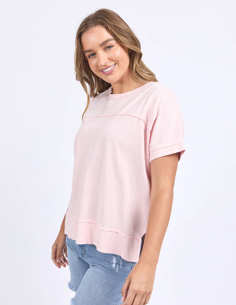Allison tee - Pale Pink-Foxwood-Stay vibrant and fresh in the Allison Tee! Made from 100% cotton, this tee will keep you comfortable and stylish all day long whilst adding a pop of colour to your wardrobe. Keep it fun with the Allison Tee! Round neckline Design lines Raw edge details 100% Cotton Model is wearing a size 10-Pash + Evolve