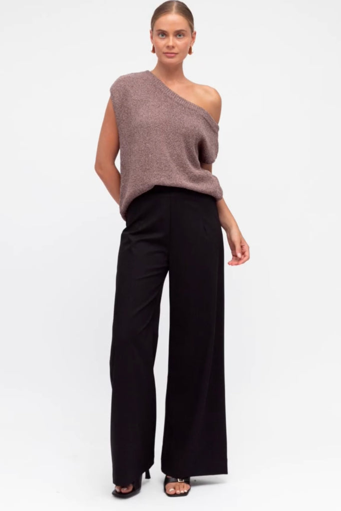 Arlie knit top - chocolate-Pash + Evolve-*Asymmetrical neckline *Can be worn on or off the shoulder *Knit *70% Acrylic, 30% Polyester-Pash + Evolve
