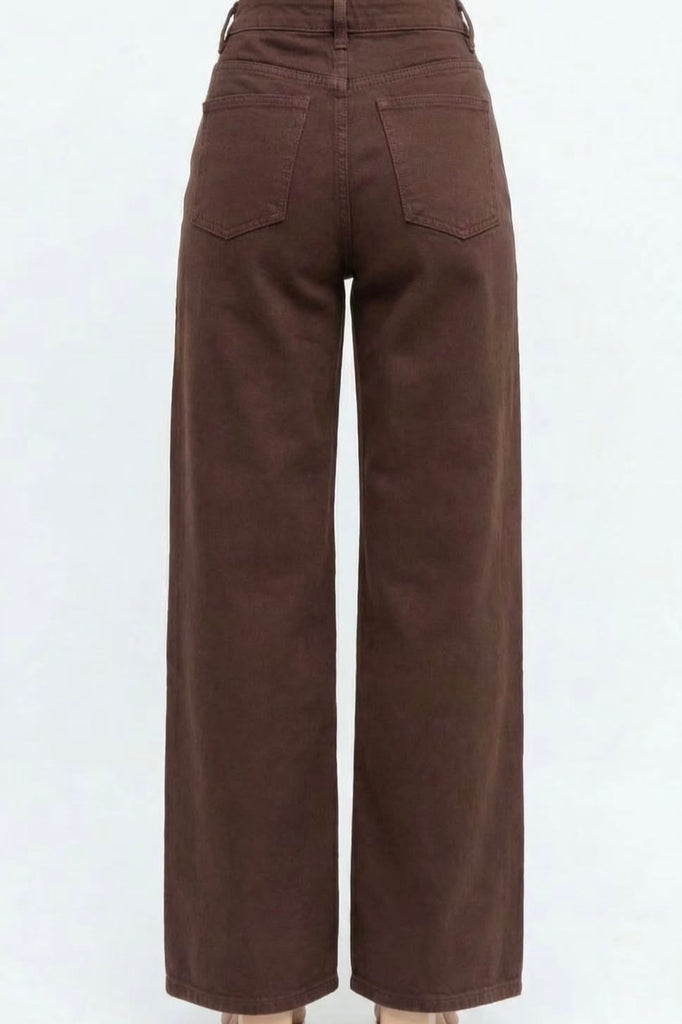 Bayley jean - chocolate-Pash + Evolve-*High waisted *Straight wide leg *Chocolate denim-Pash + Evolve