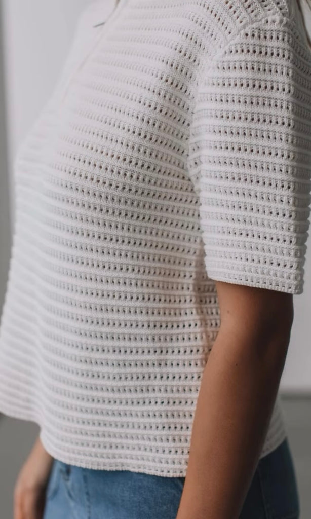 Bayley zip front knit - white-Pash + Evolve-*Zip front *Short sleeve *Collar *100% Cotton-Pash + Evolve