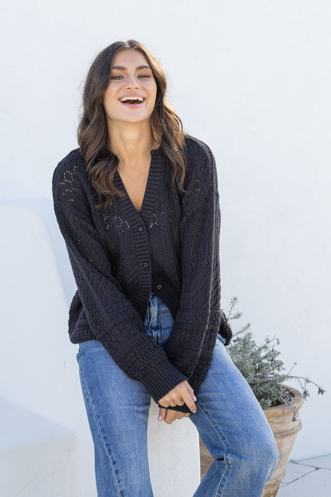 Billie cardigan - black-Pash + Evolve-*Collar *Button down front *Long sleeve *100% Cotton-Pash + Evolve