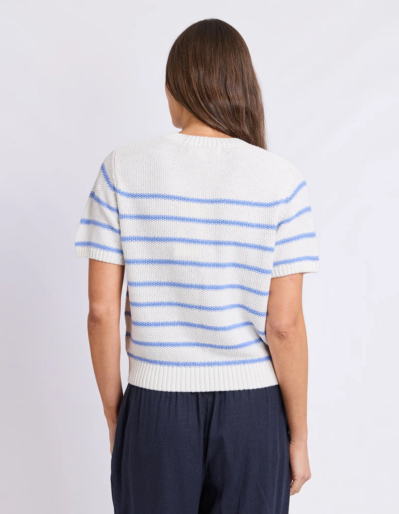 Blair Stripe Short Sleeve Knit - Cornflower Blue-Foxwood-A fresh spin on the classic stripe. The Blair Stripe Short Sleeve Knit is crafted from soft cotton with yarn dyed stripes and an easy relaxed fit. Finished with ribbed sleeve cuffs for a polished touch, it's the knit you'll reach for from workdays to weekends. Yarn dyed stripe Rib sleeve cuff Relaxed fit 100% Cotton Our model is 176cm and wears Size 10-Pash + Evolve