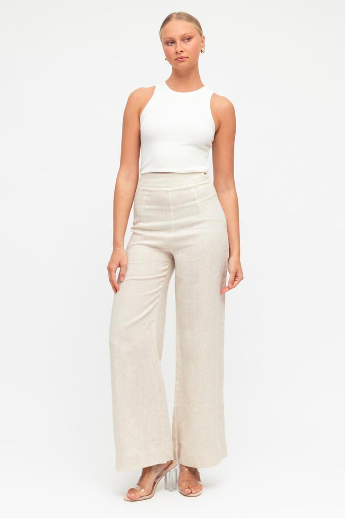 Boston pant - natural-Pash + Evolve-*High waisted *Slight wide leg *Pockets on back *Zip down back *100% Linen-Pash + Evolve