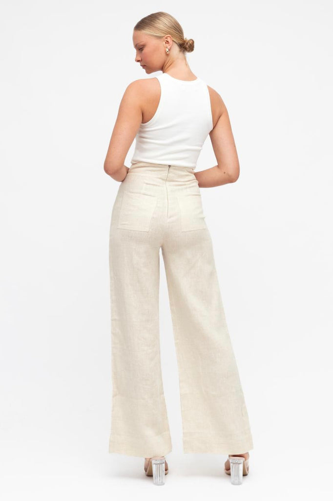 Boston pant - natural-Pash + Evolve-*High waisted *Slight wide leg *Pockets on back *Zip down back *100% Linen-Pash + Evolve
