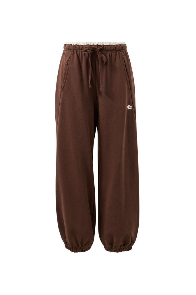 Bowie Barrel Leg Trackpant - brunette brown contrast buff bind-Ceres Life-Organic cotton blend Loopback Relaxed Fit Barrel leg shape Elasticated leg opening 80% Cotton, 20% Polyester-Pash + Evolve