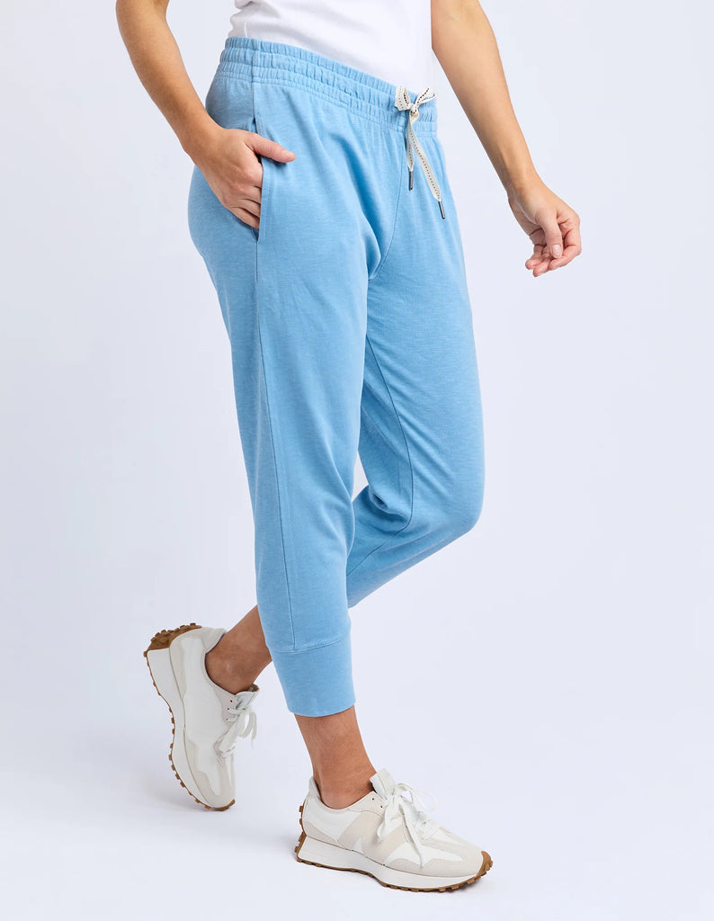 Brunch Pant - Dusk Blue-Elm-Made from 100% cotton slub jersey, Elm’s best-selling Brunch Pant provides a relaxed roomy fit that is versatility plus! With a comfy fit elastic waistband paired with an adjustable tie, these cropped length pants feature large cuff detail and will be your go-to straight out of the box! Best Selling Style Relaxed Cropped Length Fit Cotton Slub Jersey Model is 171cm and wears Size 10-Pash + Evolve