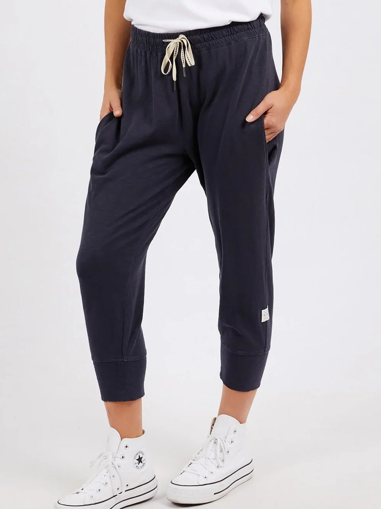 Brunch pant - navy-Elm-Made from 100% cotton slub jersey, Elm’s best-selling Brunch pant provides a relaxed roomy fit that is versatility plus! With a comfy fit elastic waistband paired with an adjustable tie, these cropped length pants feature large cuff detail and will be your go-to straight out of the box! Best selling style Relaxed cropped length fit Elastic waistband with adjustable tie 100% Cotton slub jersey Model is wearing a size 10-Pash + Evolve