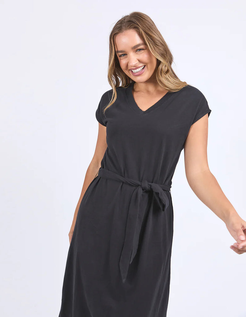 Casey Dress - Black-Foxwood-Step out in the Casey Dress with its flattering vee neckline, waist tie that hugs just right, and breezy midi length. Made from soft cotton, it’s comfy, playful, and ready to keep you feeling great wherever you go. Vee neckline Waist tie Midi length 100% Cotton Model is wearing a size 10-Pash + Evolve