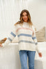 Chelsea striped knit - white/blue-Pash + Evolve-The Chelsea striped knit will be the perfect warm & cosy addition to your winter wardrobe. Such a flattering, easy to wear style. Simply pair with your jeans and sneakers for an effortless outfit. *Long sleeves * Hi-low hemline *Attractive striped feature *Splits up side *Ribbed cuffs *65% acrylic, 35% wool-Pash + Evolve