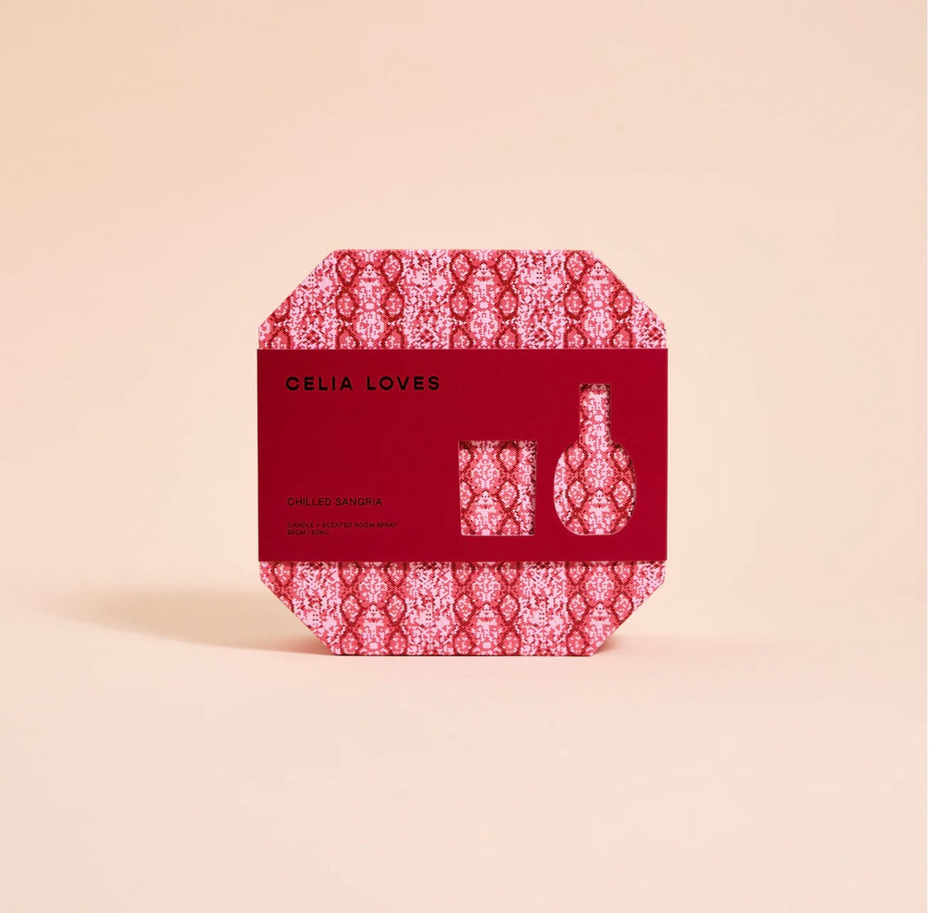 Chilled Sangria - Candle & Room Spray Duo Set-Celia Loves-Like a late night fiesta in the Spanish heat, Chilled Sangria is anything but boring. Sensual, spirited and undeniably vibrant, this is a scent that lingers like memories of a night too good to end. Top notes chilled sangria, lemon, blackcurrant Heart notes raspberry, pink sugar, rose, jam Base notes fir needle, musk Duo Set includes: 1 x 95gms Chilled Sangria Scented Candle 1 x 50ml Chilled Sangria Room Spray-Pash + Evolve