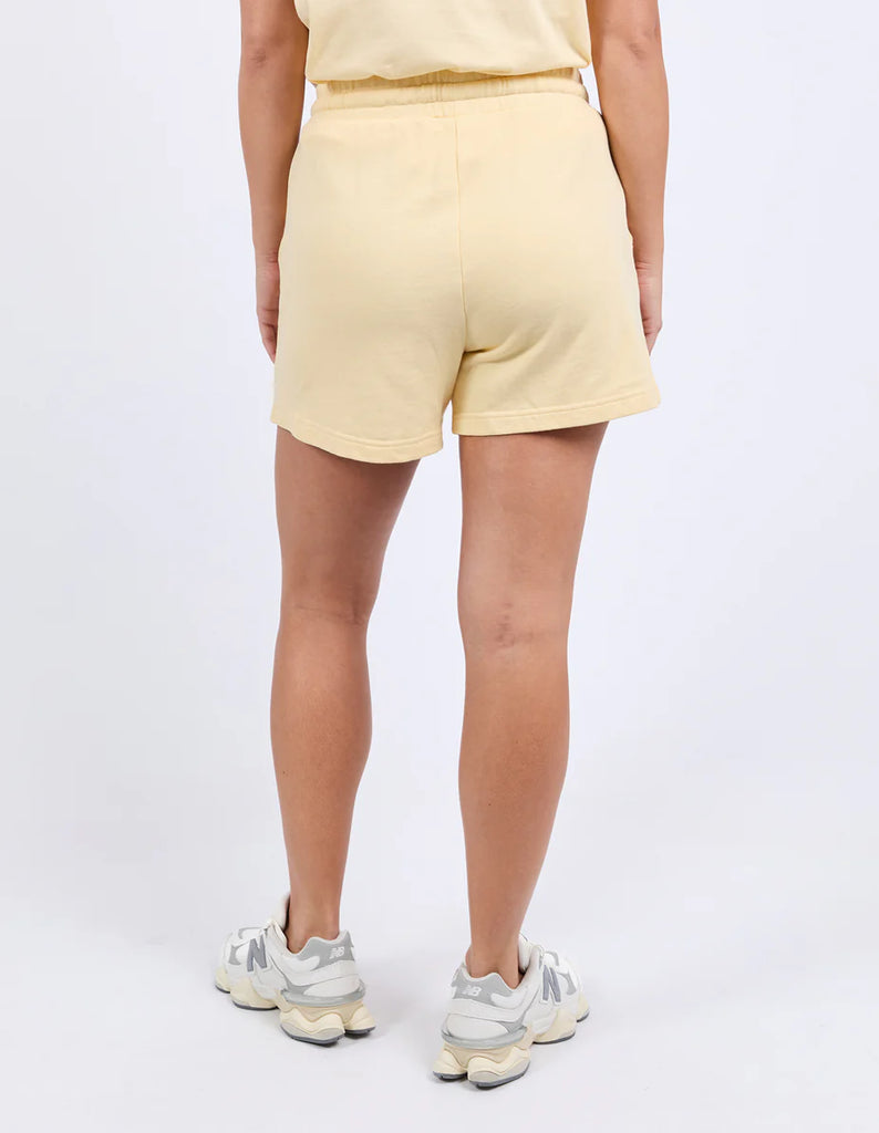 Classic Short - Lemon-Foxwood-Butter soft and simply the perfect pair of shorts to match back with your out-and-about leisure wear. The new Classic Short from Foxwood Clothing are exactly that. A classic short featuring drawstring cord, side pockets and a lovely vintage washed rinse. Elastic waist Front leg embroidery Side pockets 100% Cotton Model is wearing a size 10-Pash + Evolve