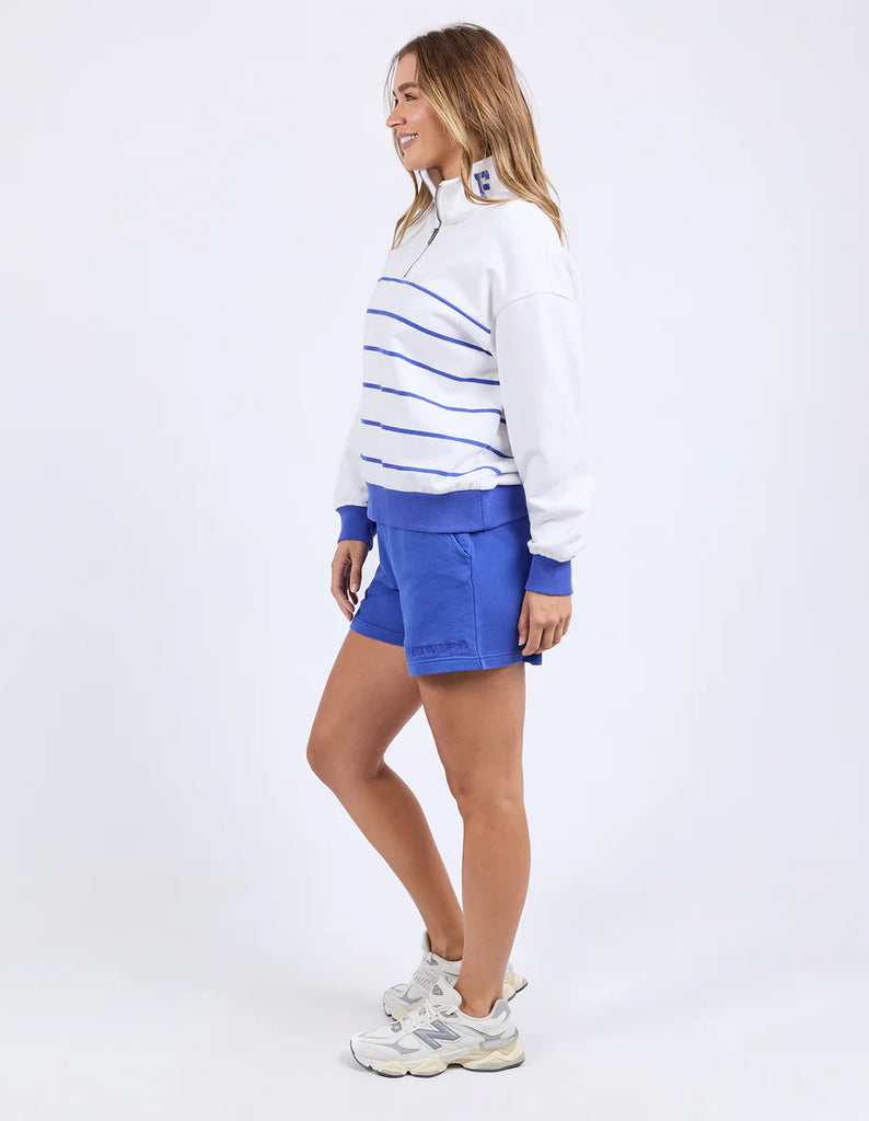 College stripe zip crew - white & blue-Foxwood-Our best-selling crew just got bolder. The College Stripe Zip Crew features a front zip neck opening, cool collar embroidery, and a relaxed fit for easy, laid-back style with a sporty edge. Ready to refresh your casual wardrobe. Front zip neck opening Collar embroidery Relaxed fit 100% Cotton Model is wearing a size 10-Pash + Evolve