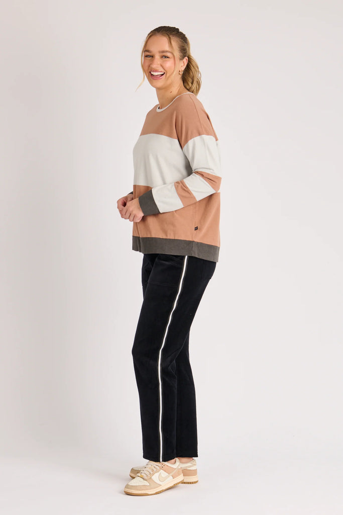 Contrast panel top - blue/tan stripe-One Ten Willow-*Soft, breathable fabric with comfortable stretch*Colour block design*Subtle contrast sleeve detailing*Relaxed fit *Cotton/Elastane/Polyester Blend-Pash + Evolve