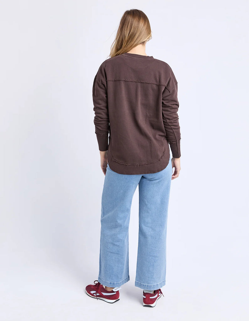 Delilah crew - Coffee-Foxwood-Comfortable, casual and 100% cotton. The Delilah Crew is the perfect addition to your everyday style! Featuring a crew neckline, curved hem and ribbed detailing, this relaxed fit, unbrushed fleece jumper will mix and match with all your wardrobe favourites Round neckline Raw edge detail Relaxed fit Unbrushed Cotton Fleece Our model is 176cm and wears Size 10-Pash + Evolve