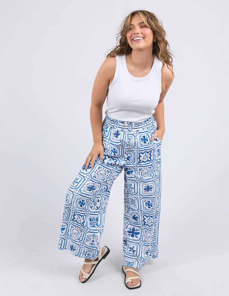 Dolce Pant Ocean - Tile Print-Elm-Say hello to the dolce tile pant, elastic waist, relaxed fit, and exclusive print . Style it your way for an effortless look that works for any day of the week. Elastic Waist Relaxed fit Exclusive print Linen Viscose Model is 171cm and wears Size 10-Pash + Evolve