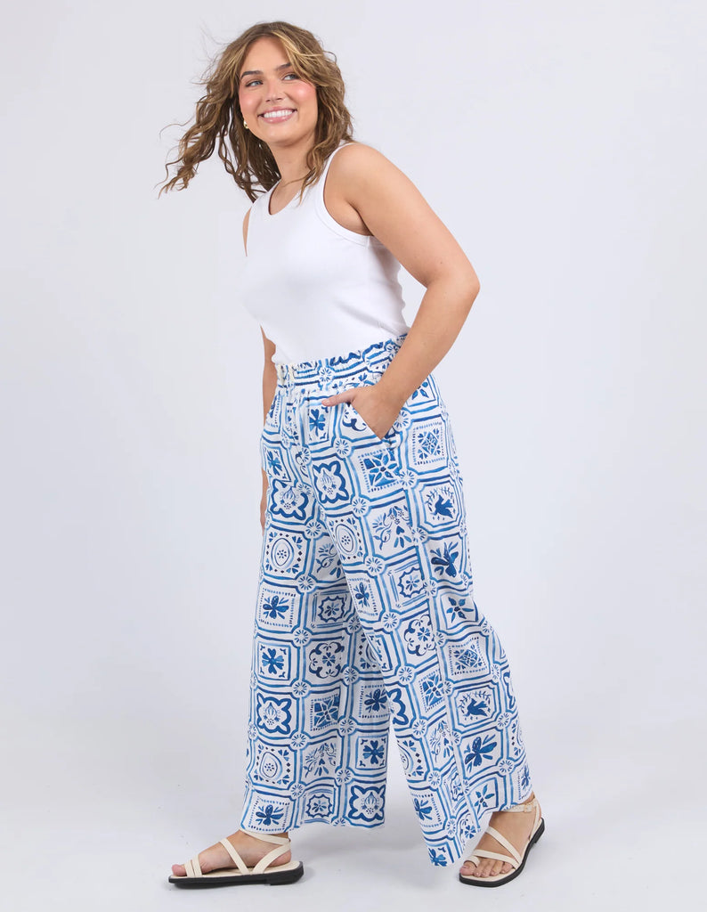 Dolce Pant Ocean - Tile Print-Elm-Say hello to the dolce tile pant, elastic waist, relaxed fit, and exclusive print . Style it your way for an effortless look that works for any day of the week. Elastic Waist Relaxed fit Exclusive print Linen Viscose Model is 171cm and wears Size 10-Pash + Evolve
