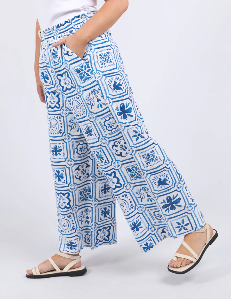 Dolce Pant Ocean - Tile Print-Elm-Say hello to the dolce tile pant, elastic waist, relaxed fit, and exclusive print . Style it your way for an effortless look that works for any day of the week. Elastic Waist Relaxed fit Exclusive print Linen Viscose Model is 171cm and wears Size 10-Pash + Evolve