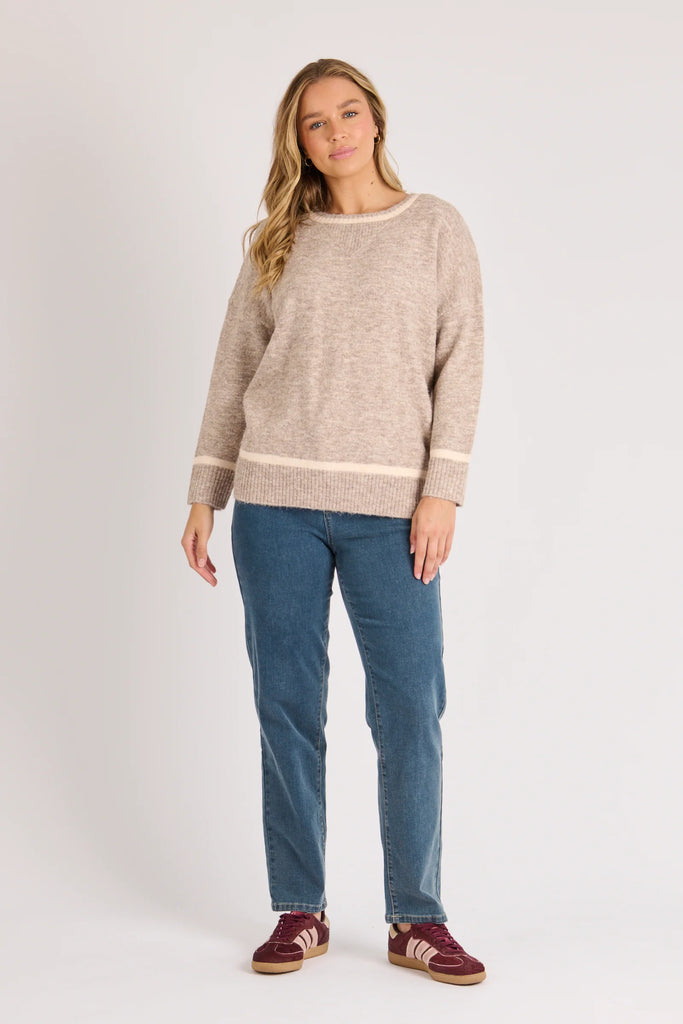 Drop Shoulder Jumper - Mocha-One Ten Willow-Understated and effortlessly wearable, the Drop Shoulder Jumper in Mocha blends timeless style with everyday comfort. Its soft neutral tone and subtle contrast trims create a polished look that transitions seamlessly from workdays to weekends. *Polyester, nylon, acrylic and wool blend for breathable warmth and durability. *Contrast trim at the neckline, cuffs and hem with a softly textured knit finish.-Pash + Evolve
