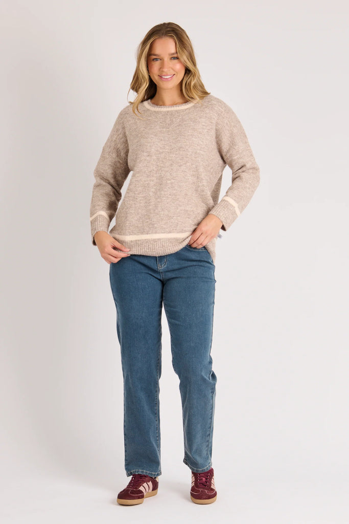 Drop Shoulder Jumper - Mocha-One Ten Willow-Understated and effortlessly wearable, the Drop Shoulder Jumper in Mocha blends timeless style with everyday comfort. Its soft neutral tone and subtle contrast trims create a polished look that transitions seamlessly from workdays to weekends. *Polyester, nylon, acrylic and wool blend for breathable warmth and durability. *Contrast trim at the neckline, cuffs and hem with a softly textured knit finish.-Pash + Evolve
