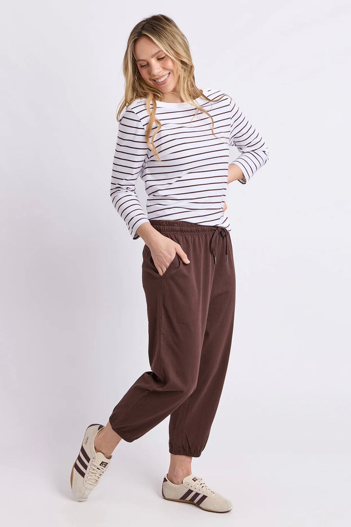 Ellie lounge pant - coffee-Elm-Relaxed comfort meets everyday style in the Ellie Lounge Pant. Made from premium Australian cotton jersey, it features a cropped length and comfortable elastic waistband with adjustable tie. Pair it with your favourite tee or sweat for easy off-duty dressing. Australian cotton Cropped Length Elastic Waistband with adjustable Tie Relaxed fit 100% Australian Cotton Jersey-Pash + Evolve