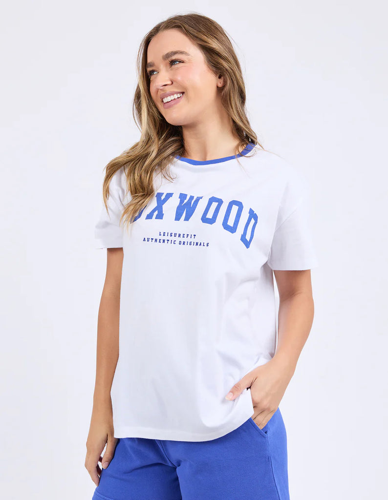 Elude Tee - White-Foxwood-Old-school cool with a fresh twist. The Elude Tee features an exclusive collegiate-style print, contrast neckband, and an oversized fit for that true retro feel. Part of our Leisurefit range, it’s made for keeping things relaxed and bold. Foxwood exclusive front chest print Contrast neckband Oversized fit 100% Cotton Model is wearing a size 10-Pash + Evolve