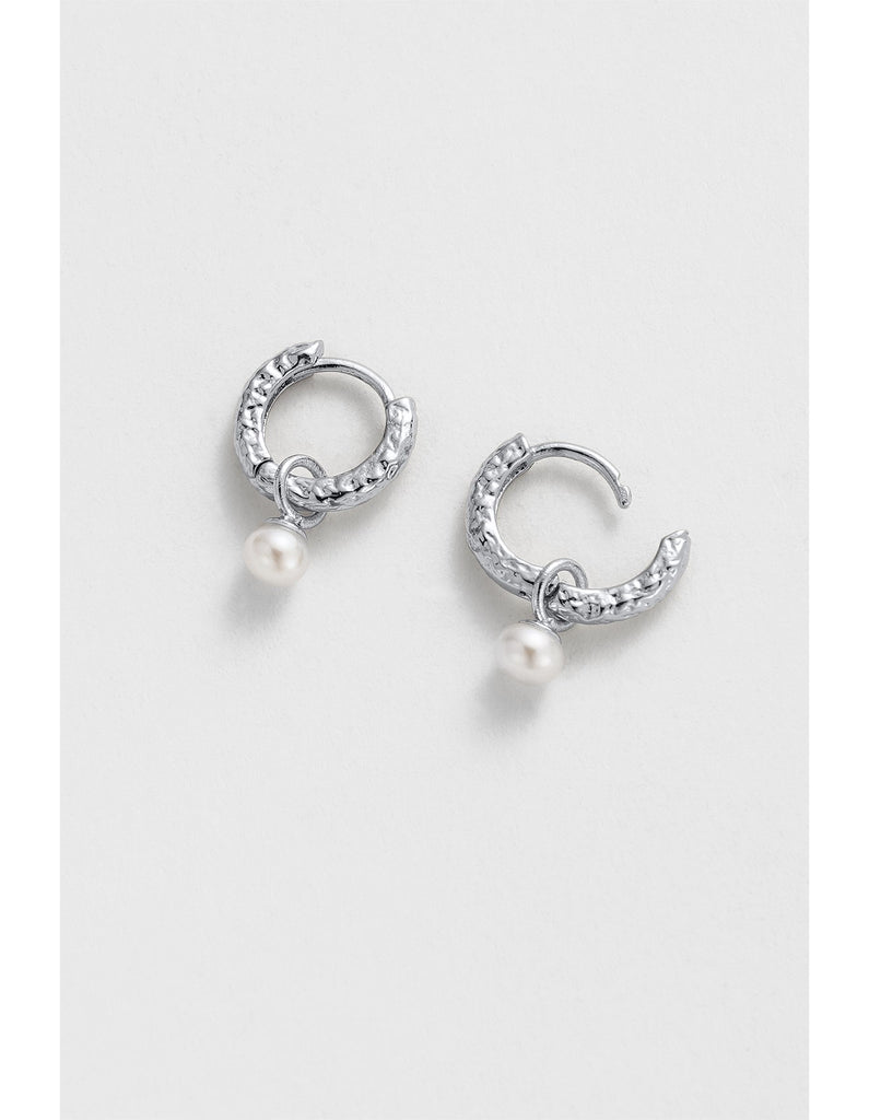 Emery Earring Pearl - Silver-Zafino-Metal: 18K Gold Plated Solid Brass Base Dimensions: 9mm hoop 17mm drop Water resistant Hypoallergenic & Nickel Free Female Founded & Family Owned-Pash + Evolve