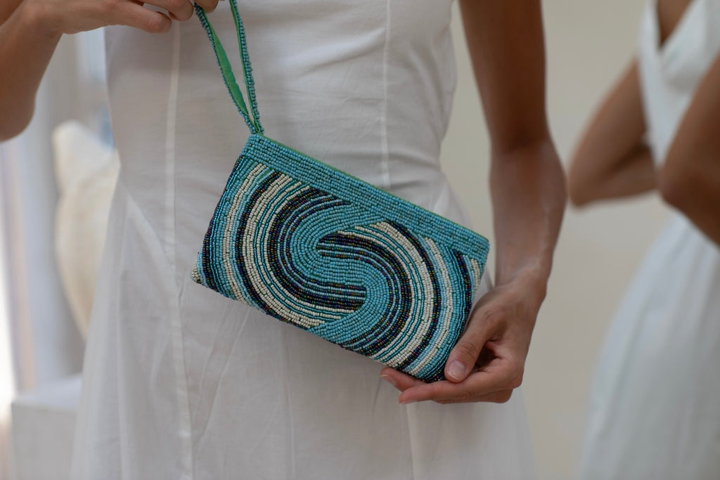 Emma beaded clutch-Pash + Evolve-*Glass beads *Wrist strap *Fully Lined inside *20x12cm-Pash + Evolve