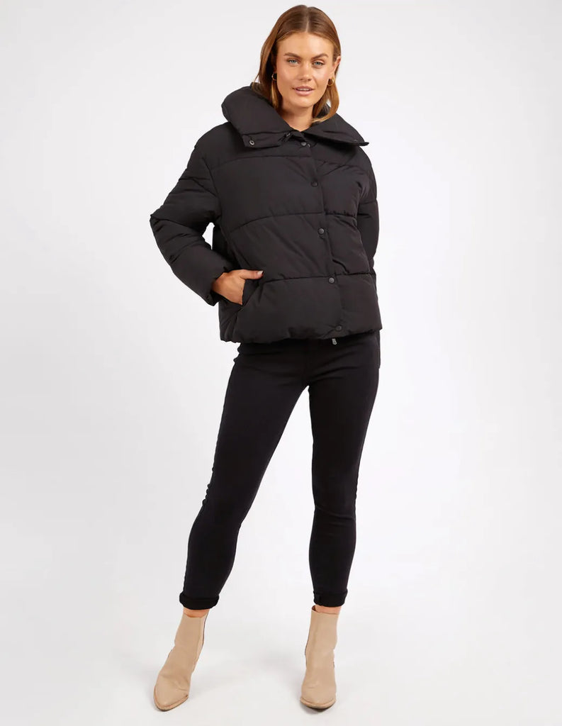 Essential puffer jacket - black-Foxwood-Front button and zip opening Elastic cuff Foxwood exclusive sleeve print Polyester-Pash + Evolve