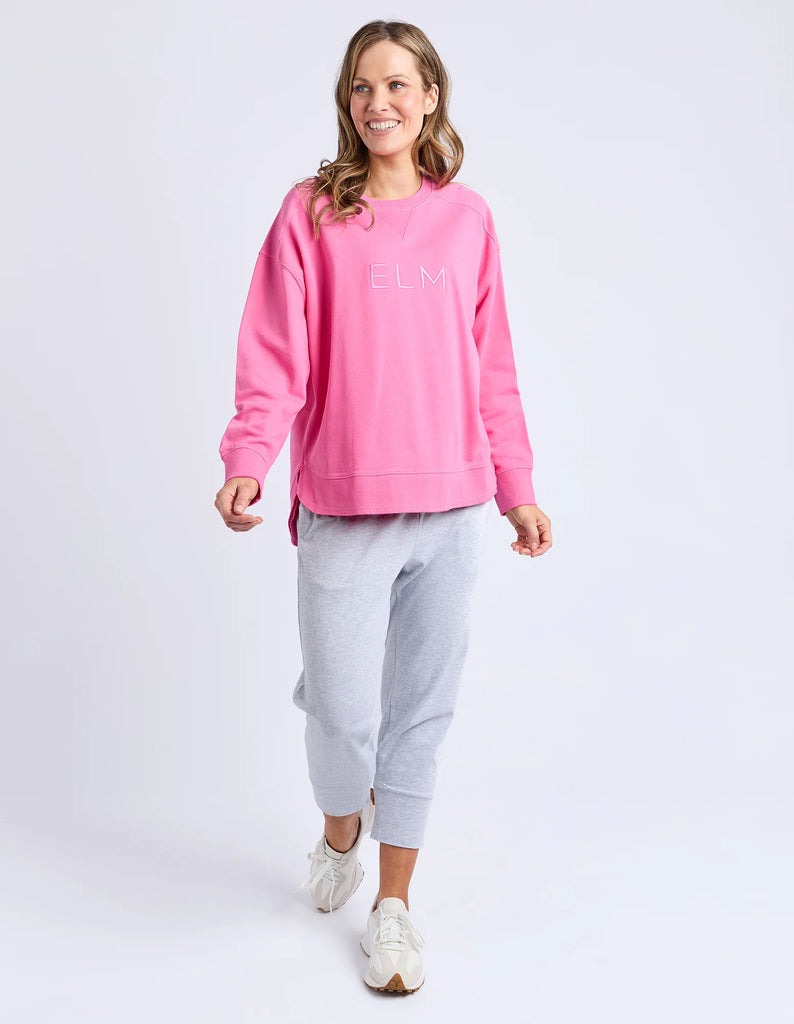 Established crew - aurora pink-Elm-Guaranteed to be your new favourite crew. The Established Crew features raw seam detail and cute Elm embroidery making it an effortless choice for both comfort and style. Raw Seams Elm Embroidery Crew Neckline Unbrushed Cotton Fleece 100% Cotton Model is 171cm and wears Size 10-Pash + Evolve