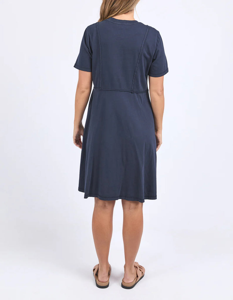 Eva Dress - Navy-Foxwood-The Eva Dress is your new everyday favourite. This cute shift dress features a flattering neckline and a breezy knee length. Made from crisp 100% cotton poplin, it’s fresh, fun, and perfect for all-day, every day wear. Round neckline Knee length Raw edge details 100% Cotton Model is wearing a size 10-Pash + Evolve