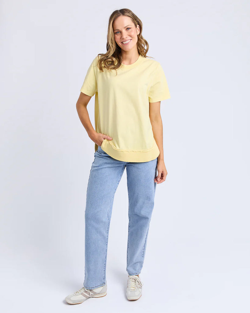 Farrah Tee - Lemon-Foxwood-A new t-shirt to the Foxwood range based on our best selling Farrah Long Sleeve Tee. This 100% Fresh Pima Cotton tee features a classic crew neckline and raw edge detail and is a wonderful everyday stylish option for your casual wardrobe. Round neckline Raw edge detail Relaxed fit 100% Cotton Model is wearing a size 10-Pash + Evolve