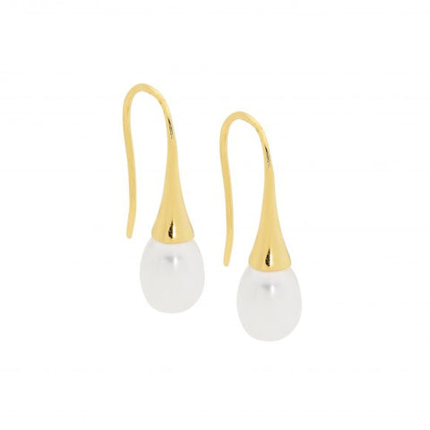Hoop earrings freshwater pearl drop - gold plated