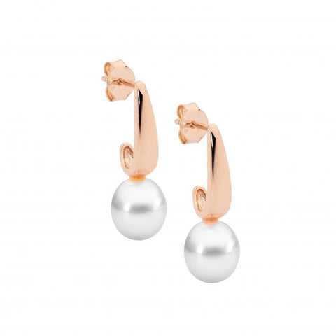 Hoop earrings freshwater pearl drop - gold plated