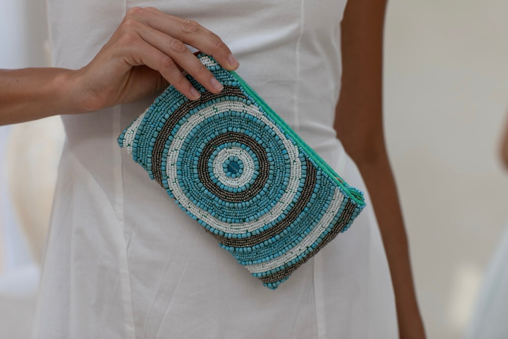 Gracie beaded clutch-Pash + Evolve-*Glass beads *Wrist strap *Fully Lined inside *20x12cm-Pash + Evolve