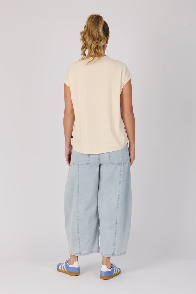 Half Collar Tee - Ecru Falling Hearts-One Ten Willow-The Half Collar Tee in Ecru Falling Hearts is crafted from a soft cotton blend for easy everyday wear. Featuring a relaxed fit with a round neckline, short sleeves, and a half-collar detail for a modern touch, this tee combines casual comfort with subtle style. Fabric: 80% COTTON, 15% POLYESTER, 5% ELASTANE – soft with a gentle stretch Fit: Relaxed fit. Our model is 176cm tall (size 8–10) and wears a size small. Designed in Geelong, Victoria-Pash + Evolve