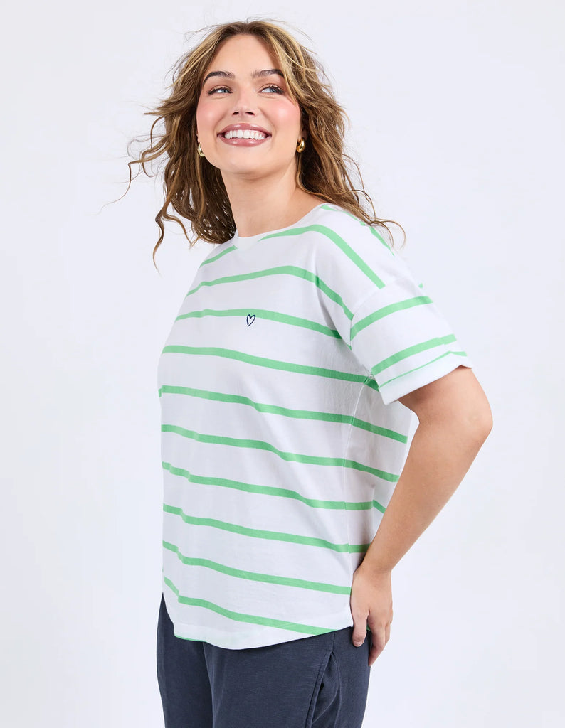 Halli short sleeve tee - white/spring green-Elm-Bold colourful stripes make for a fantastic layering piece. Constructed from 100% cotton slub jersey this mid weight layer is a wonderful colour pop for any wardrobe. Yarn Dye Stripe Ideal for layering Curved Hemline 100% Cotton Slub Jersey Model is 171cm and wears Size 10-Pash + Evolve
