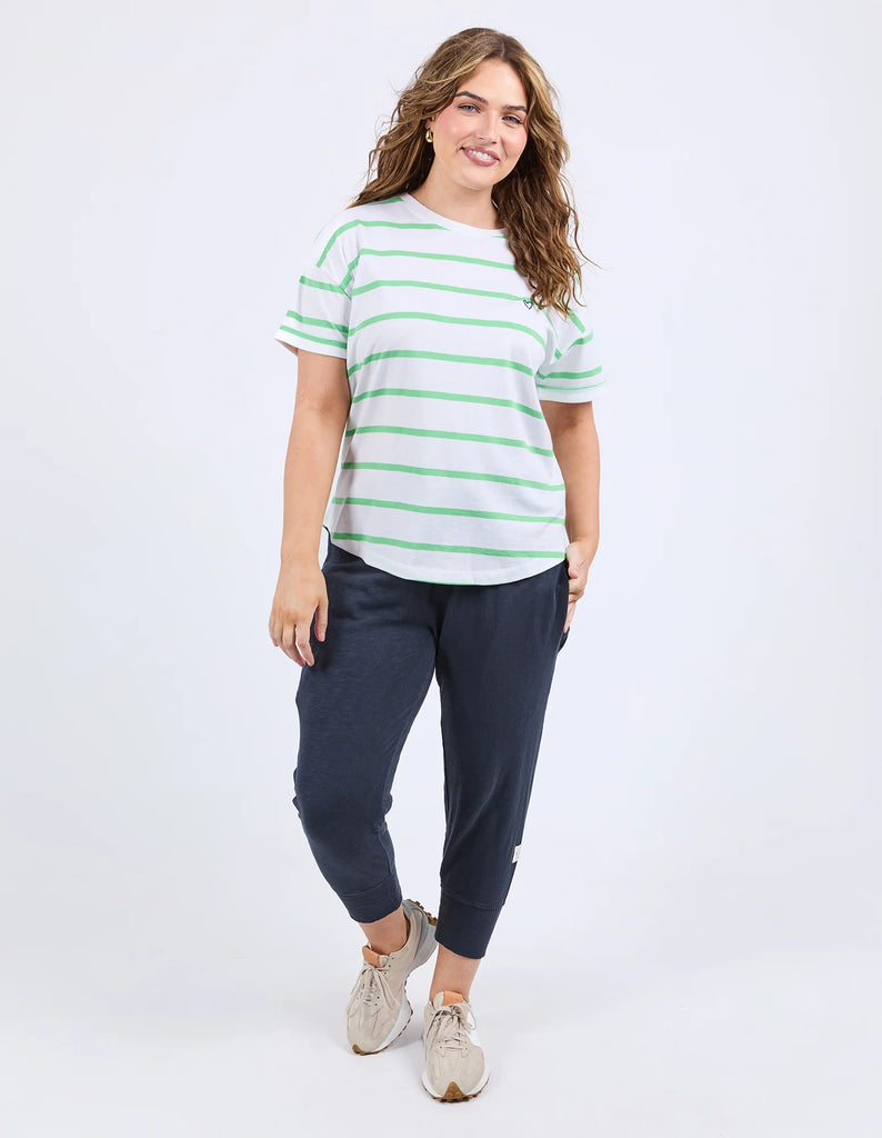 Halli short sleeve tee - white/spring green-Elm-Bold colourful stripes make for a fantastic layering piece. Constructed from 100% cotton slub jersey this mid weight layer is a wonderful colour pop for any wardrobe. Yarn Dye Stripe Ideal for layering Curved Hemline 100% Cotton Slub Jersey Model is 171cm and wears Size 10-Pash + Evolve
