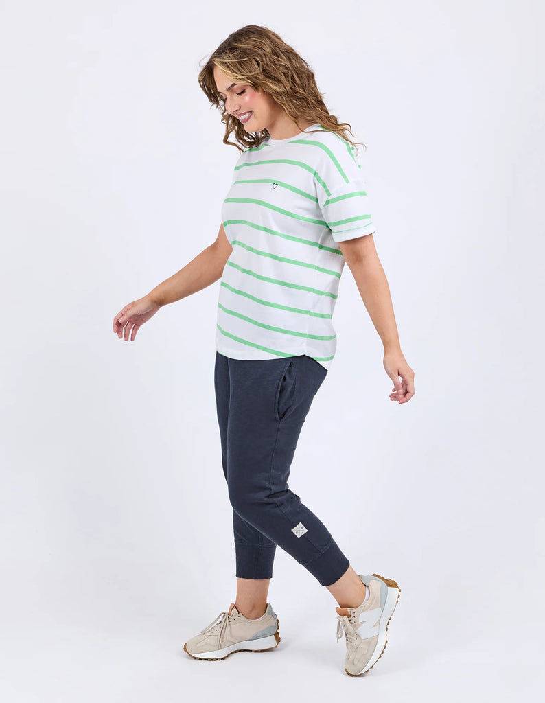 Halli short sleeve tee - white/spring green-Elm-Bold colourful stripes make for a fantastic layering piece. Constructed from 100% cotton slub jersey this mid weight layer is a wonderful colour pop for any wardrobe. Yarn Dye Stripe Ideal for layering Curved Hemline 100% Cotton Slub Jersey Model is 171cm and wears Size 10-Pash + Evolve