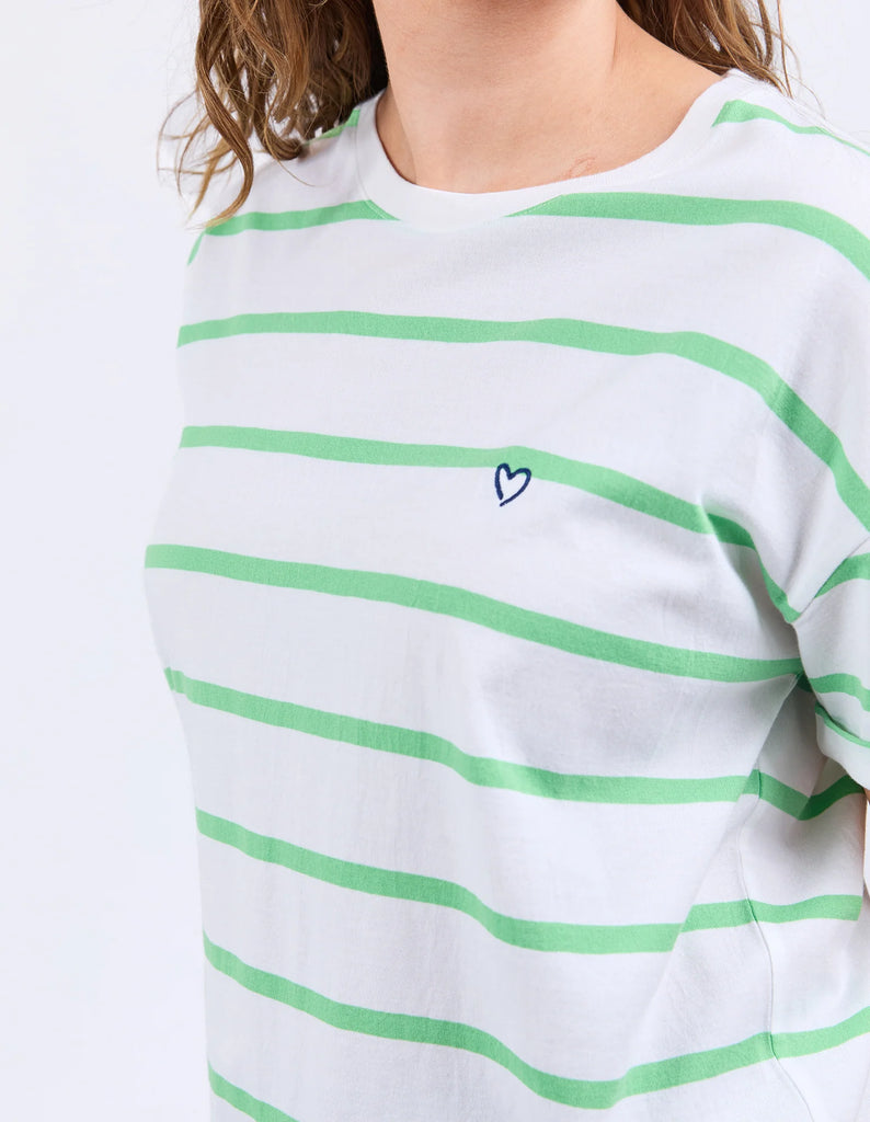 Halli short sleeve tee - white/spring green-Elm-Bold colourful stripes make for a fantastic layering piece. Constructed from 100% cotton slub jersey this mid weight layer is a wonderful colour pop for any wardrobe. Yarn Dye Stripe Ideal for layering Curved Hemline 100% Cotton Slub Jersey Model is 171cm and wears Size 10-Pash + Evolve