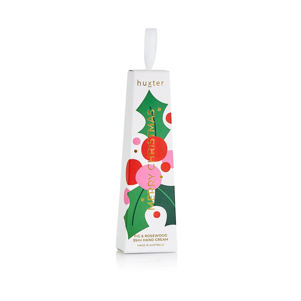Hanging Hand Cream – Fig & Rosewood-Huxter-Give your hands daily care with this luxurious 35ml Hanging Hand Cream, made with a natural blend of almond oil, coconut oil, shea butter, and cocoa butter. The silky texture absorbs quickly, keeping hands feeling soft, smooth, and hydrated. Loved for its light and uplifting scents of fig and rosewood, this cream is a handy travel companion. These charming ornaments are ideal for everyday use and make the perfect holiday gift. - No SLS/SLES- No PEGs- Vegan-friendly