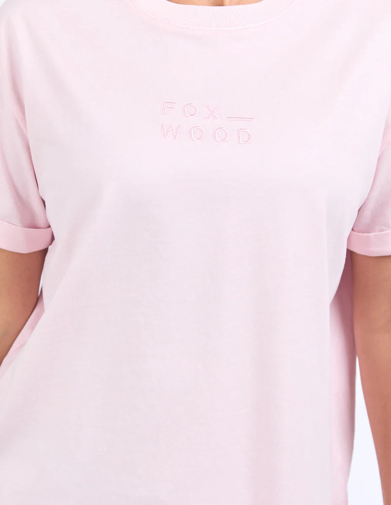 Huntleigh Oversized Tee - Pale Pink-Foxwood-Classic oversized tee for casual everyday wear. Featuring front chest embroidery and made with fresh 100% cotton. Round neckline Front chest embroidery Oversized fit 100% Cotton Model is wearing a size 10-Pash + Evolve