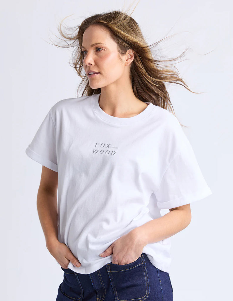 Huntleigh oversized tee - white-Foxwood-Classic oversized tee for casual everyday wear. Featuring front chest embroidery and made with fresh 100% cotton. Round neckline Front chest embroidery Relaxed fit 100% Cotton Our model is 176cm and wears Size 10-Pash + Evolve