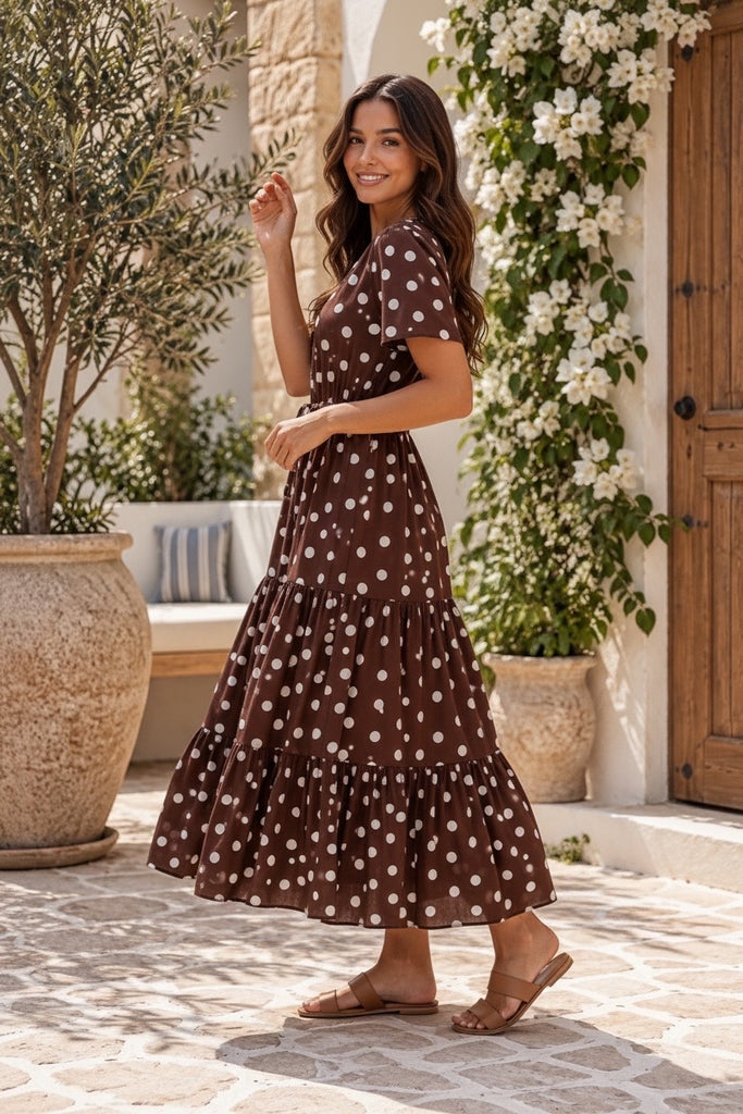 Zoe dress - chocolate/white polka dot
