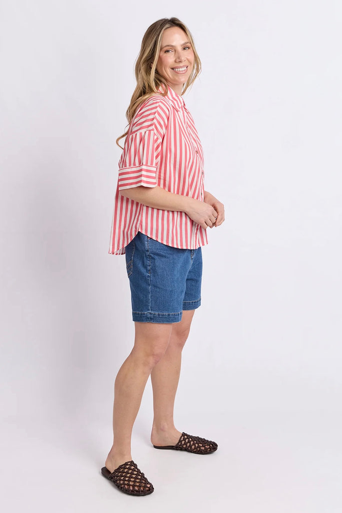 Striped Holiday Shirt - Pink Lemonade/White