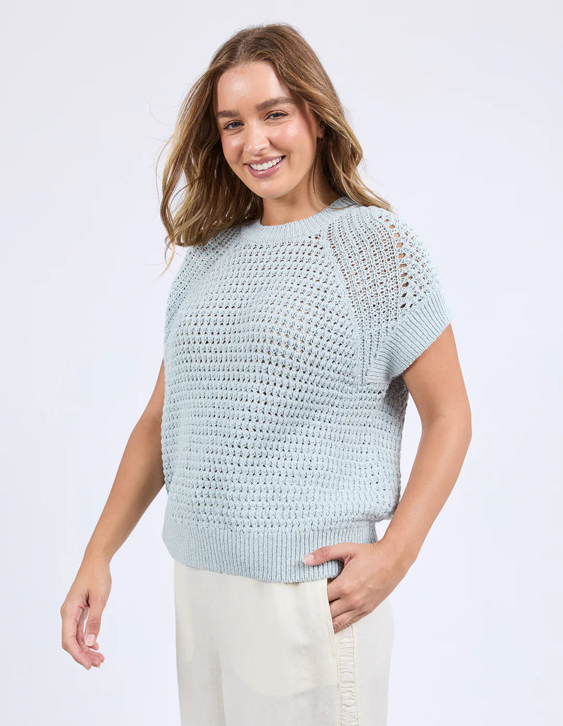 Isla knit vest - ballad blue-Foxwood-*Knit vest *Round neckline *Ribbed neckline *Short sleeve *Cotton/Metallic blend *Designed in Australia-Pash + Evolve