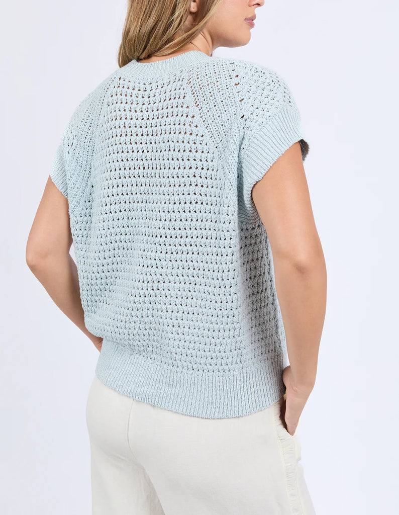 Isla knit vest - ballad blue-Foxwood-*Knit vest *Round neckline *Ribbed neckline *Short sleeve *Cotton/Metallic blend *Designed in Australia-Pash + Evolve
