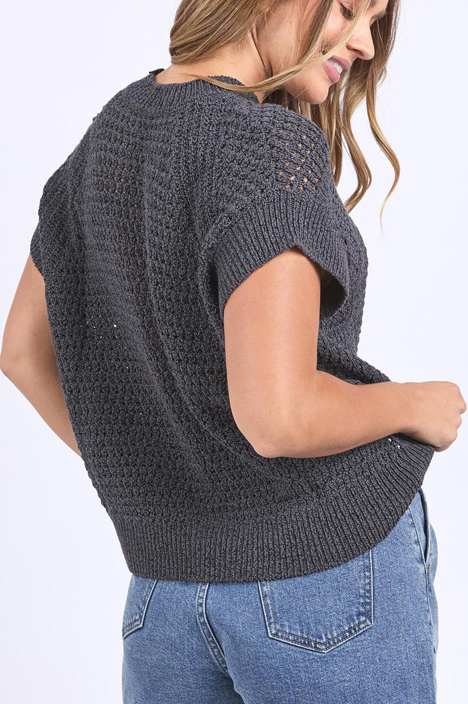 Isla knit vest - charcoal-Foxwood-*Knit vest *Round neckline *Ribbed neckline *Short sleeve *Cotton/Metallic blend *Designed in Australia-Pash + Evolve