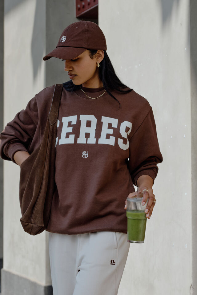Isla oversized slouchy crew - chocolate-Ceres Life-Organic Cotton blend Loopback Oversized fit Drop shoulder Thumb hole in cuff Pockets in side seams Main: 80% Cotton, 20% Polyester.-Pash + Evolve